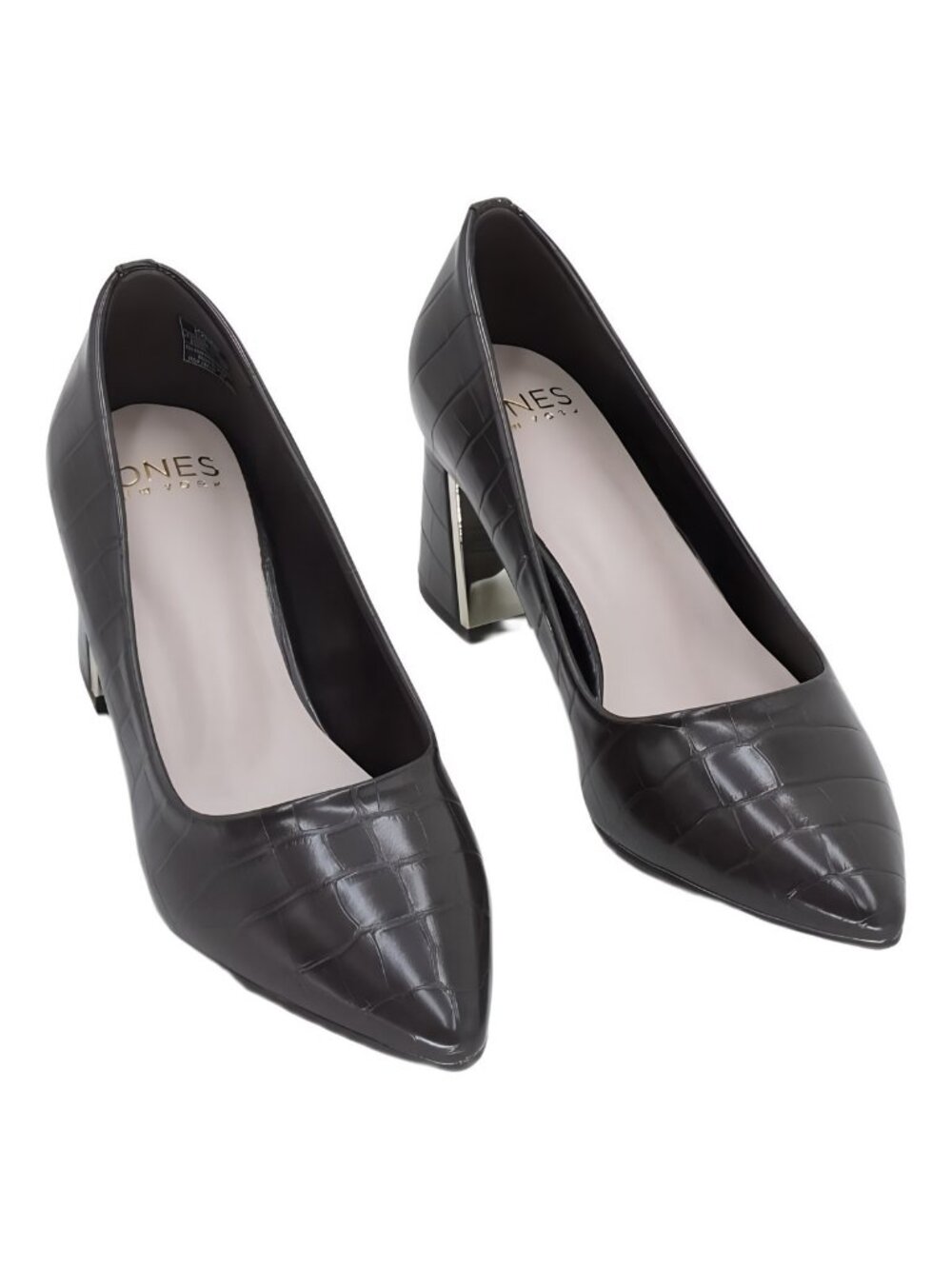 Jones New York Canal Pointed Toe Block Heel Dress Pumps Dark Brown Croco 6M